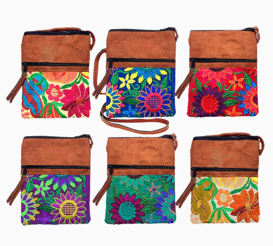 Darn Good Yarn: Boho Bloom Embroidered Suede Crossbody – Handmade Passport Bag, Clothing and Accessories