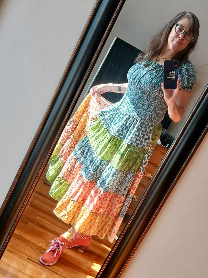 Darn Good Yarn: Limited Edition:  Woodstock Dreams Cotton Patchwork Maxi Dress, Clothing and Accessories