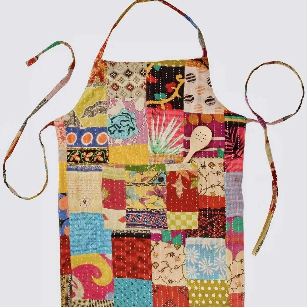 エプロン Kantha Quilt Apron Vintage Kantha Apron: Handmade Patchwork Quilted Cotton