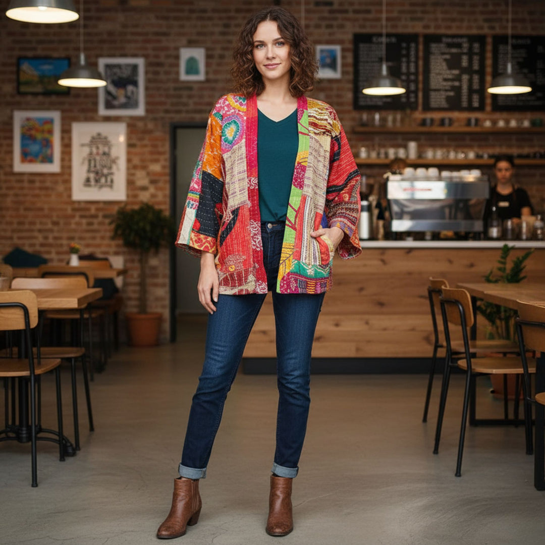 Darn Good Yarn: Limited Edition Woodstock Dreams Limited Edition Patchwork Cotton Jacket, Clothing and Accessories