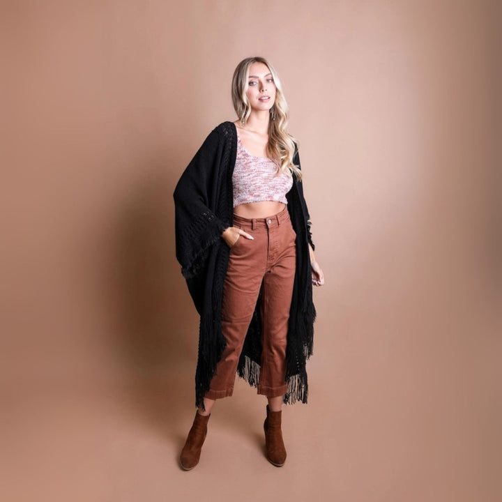 Darn Good Yarn: Limited Edition: Woodstock Dreams Open Work Frayed Ruana, Clothing and Accessories