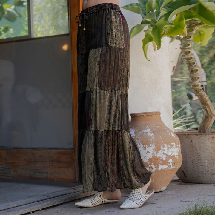 Darn Good Yarn: Limited Edition: Woodstock Dreams Retro Revival Long Flared Patchwork Pants - Indigo, Clothing and Accessories