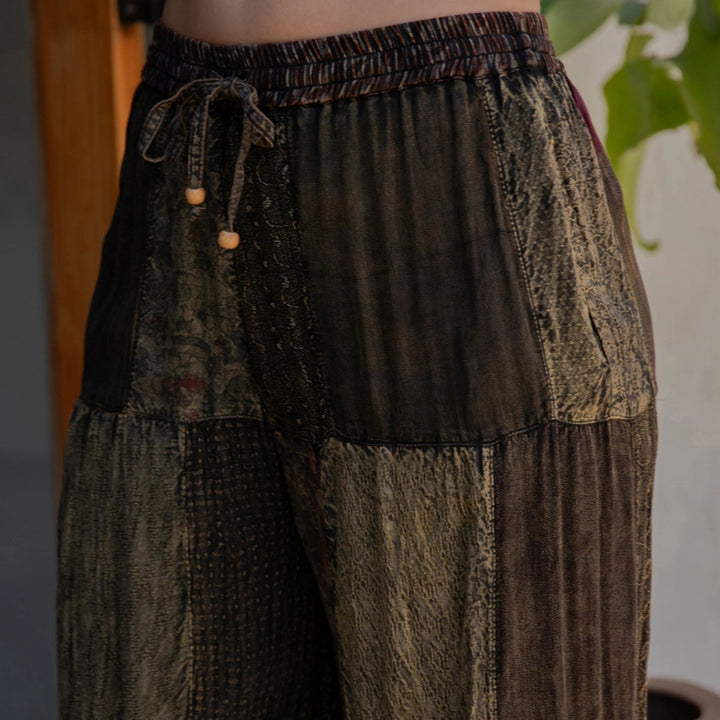 Darn Good Yarn: Limited Edition: Woodstock Dreams Retro Revival Long Flared Patchwork Pants - Indigo, Clothing and Accessories