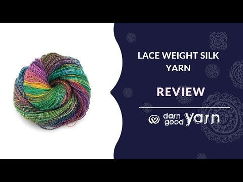 A video reviewing Darn Good Yarn's 100% Recycled Silk Lace Weight Silk Yarn, how to use lace weight silk yarn, and what to knit or crochet with recycled silk lace weight yarn.