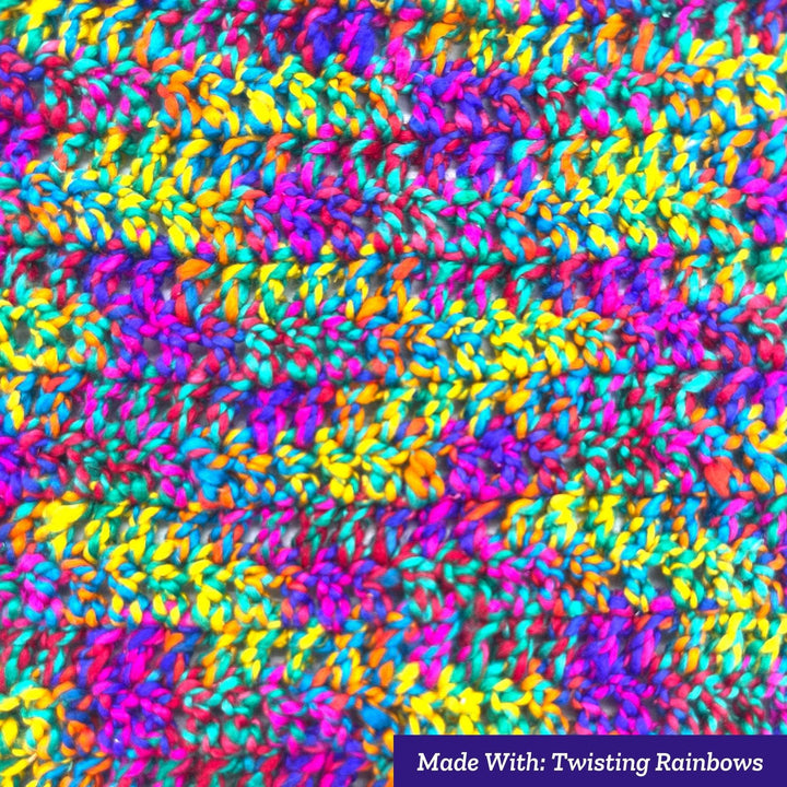 A Work in Progress (WIP) made using Twisting Rainbows - Darn Good Twist Sport Weight Silk Yarn.