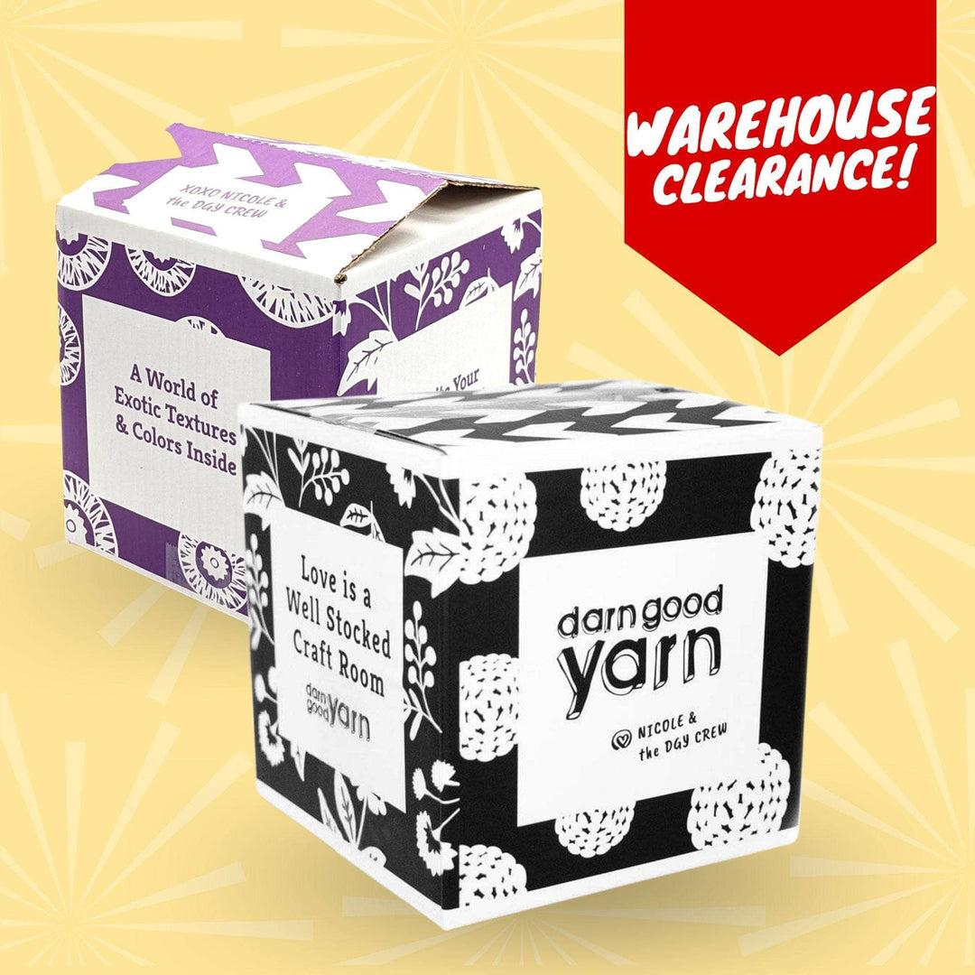 warehouse clearance image with two boxes photographed staggered along with a banner that reads warehouse clearance