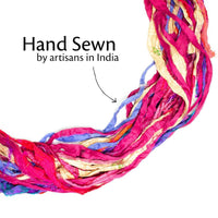 A poster of Hand Sewn by artisans in India.