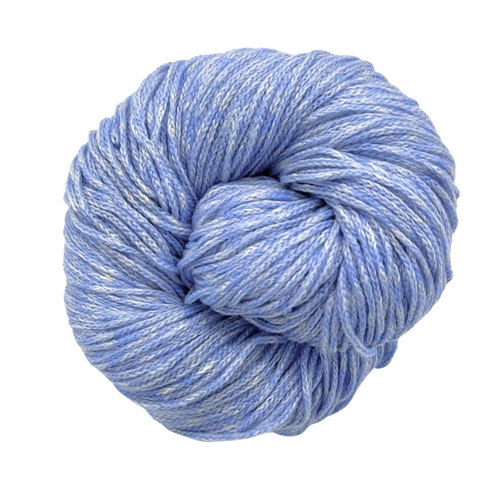 Light blue yarn with slight white specs on white background