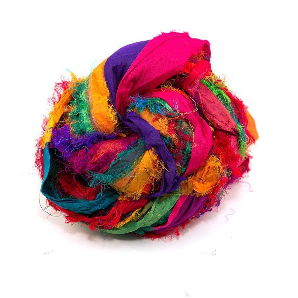 Reclaimed and Recycled Sari silk Multicolored Ribbon - Tibet Jewels – Darn  Good Yarn