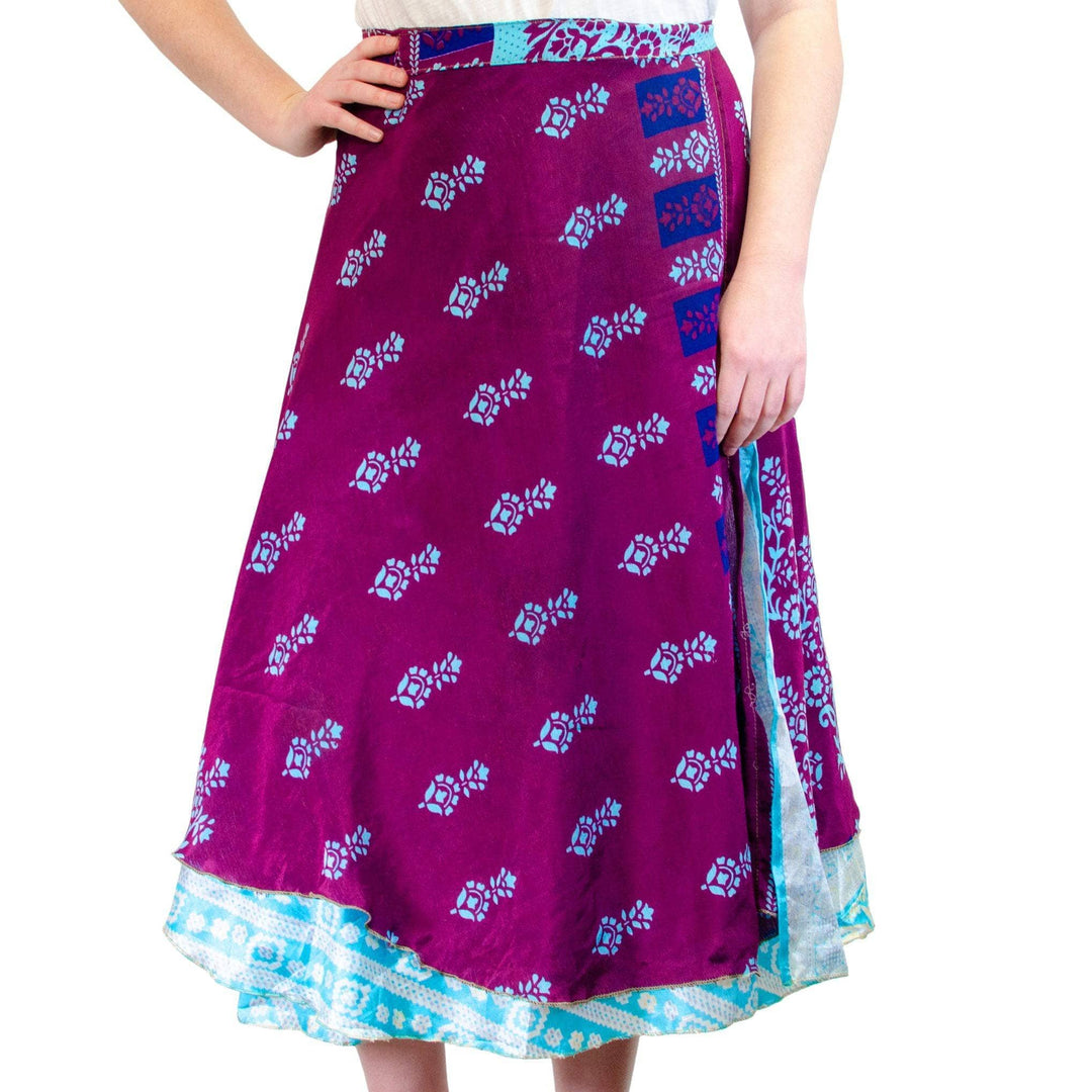 long sari wrap skirt in magenta