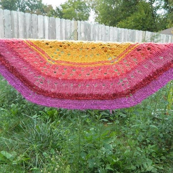 That Sunset was Bananas! Shawl hanging from a clothes line over grass