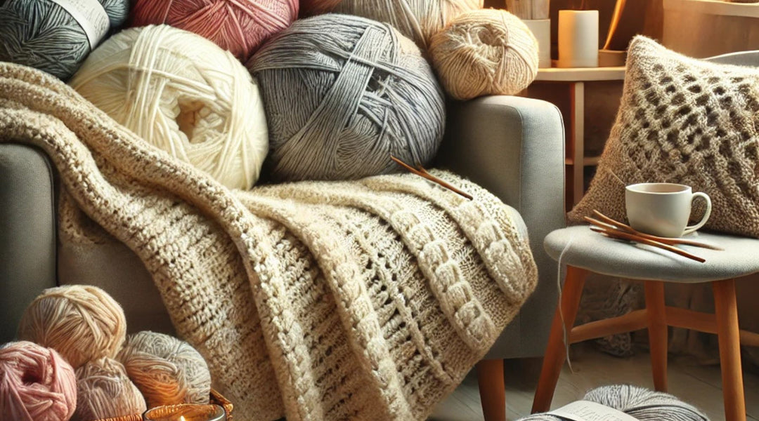 Soft bulky yarn draped with a blanket for a cozy ambiance.