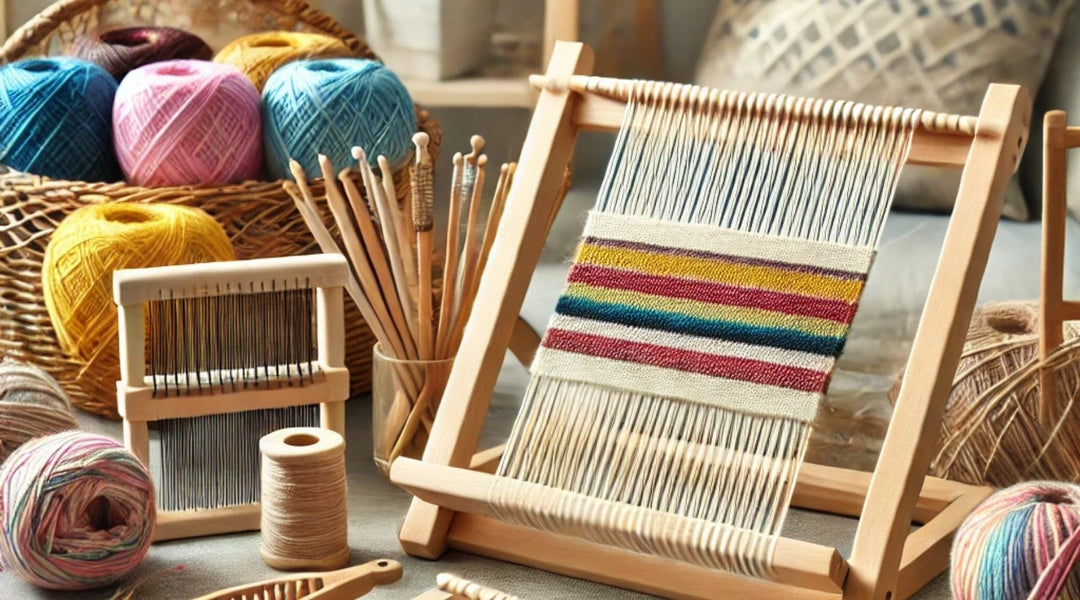 A weaving loom with bright yarn, ideal for beginner weavers.