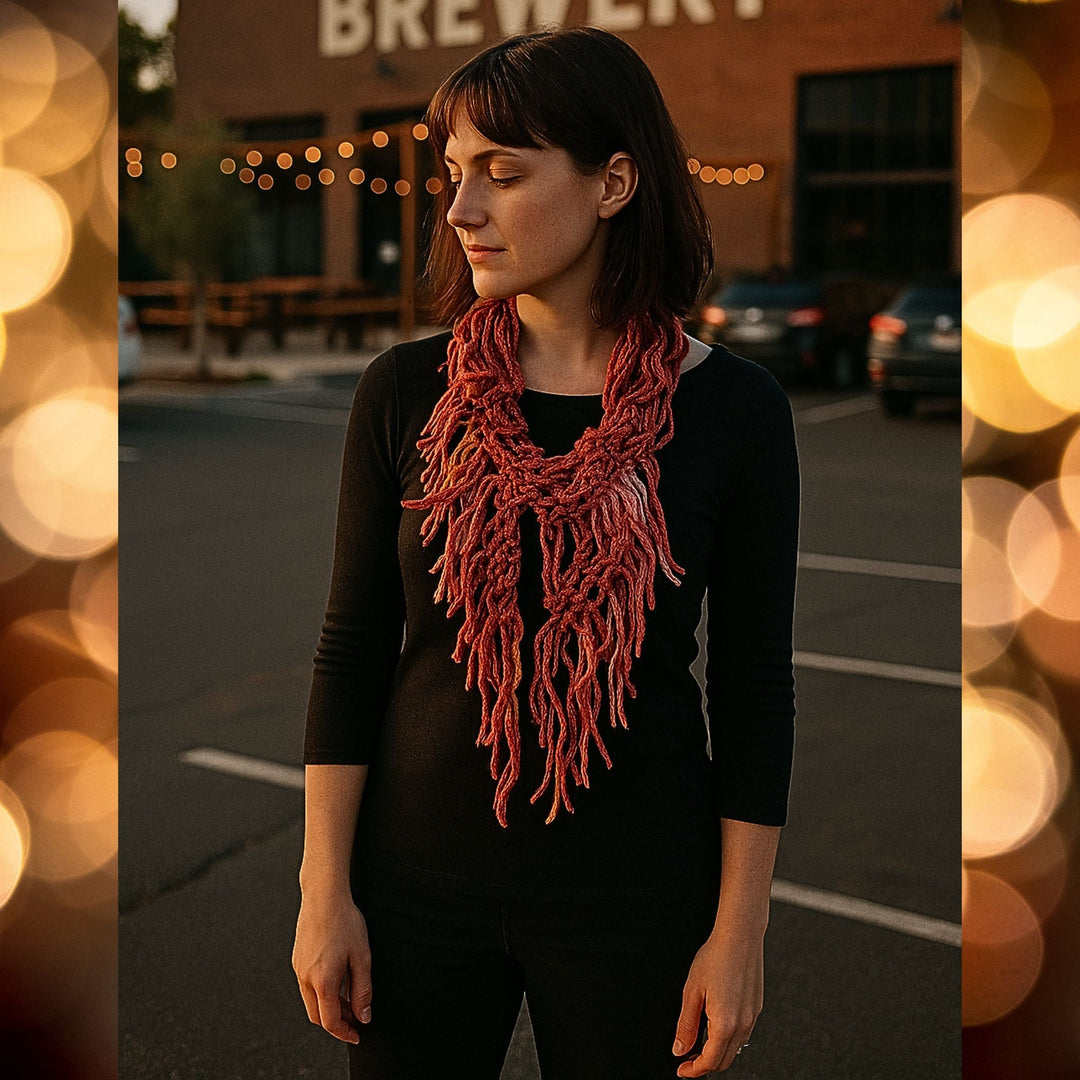 Boho Fringe Scarf – Dropped Stitch Knit Pattern for Beginners