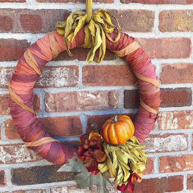 DIY Autumn Wreath Tutorial With Sari Silk Ribbon Yarn - Darn Good Yarn