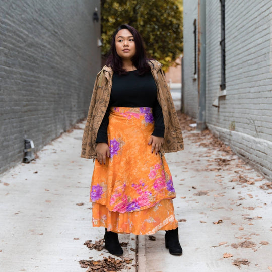 Fall Outfits | Wear Your Sari Wrap Skirt Year-Round