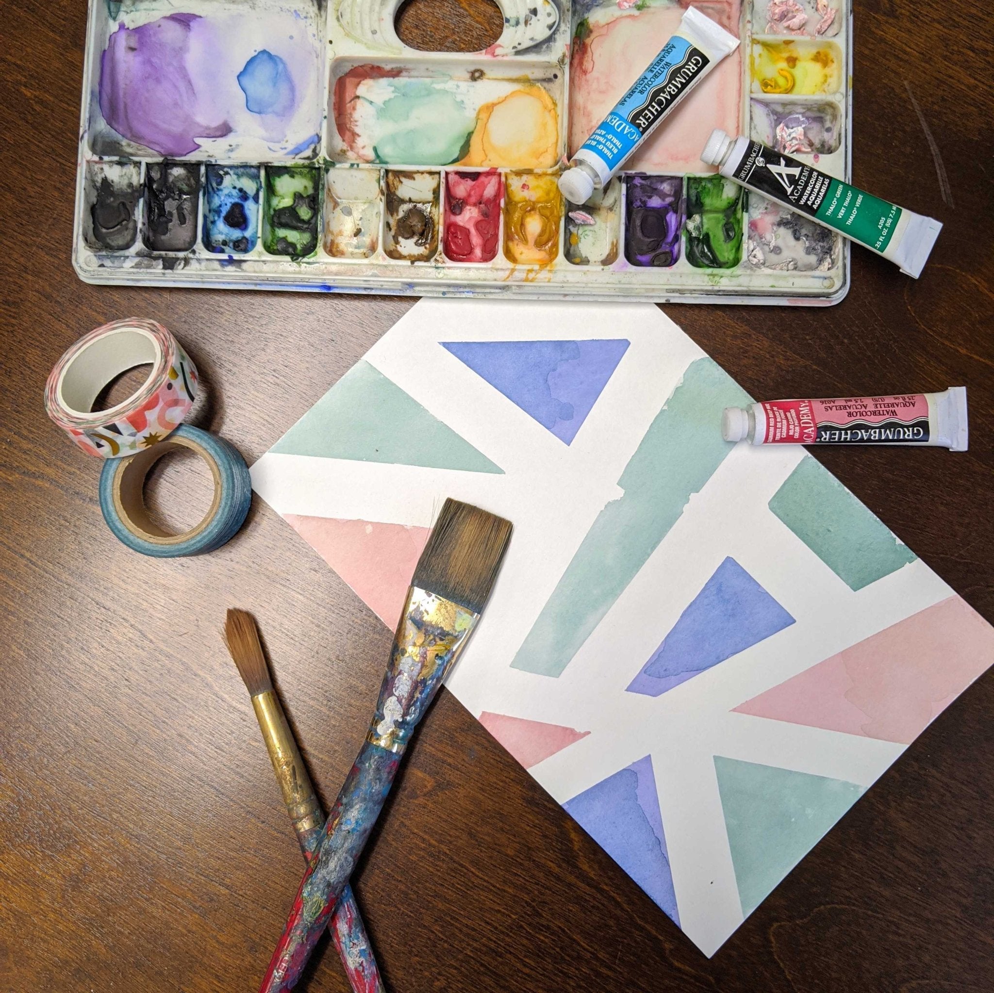 Watercolor Paintings with Washi Tape - Darn Good Yarn