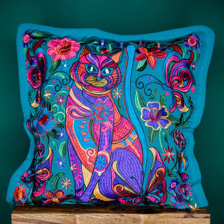 Fair Trade Cat Pillowcase – Embroidered Guatemalan Home Decor