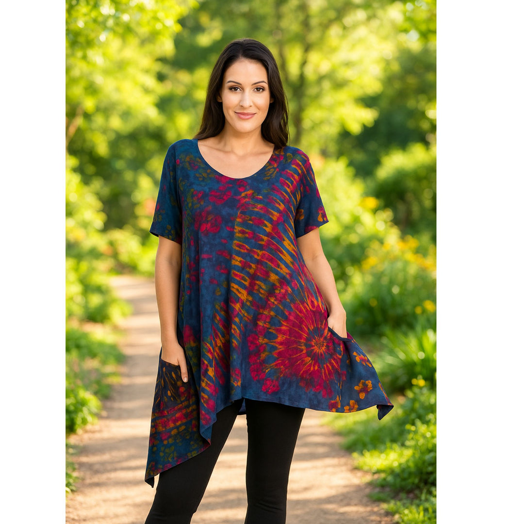 Limited Edition: Woodstock Dreams Collection Tie Dye Short Sleeve Tunic with Pockets