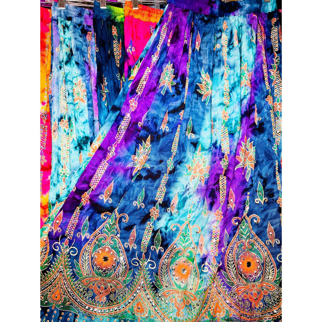 Darn Good Yarn: Limited Edition: Magic Carpet Ride Tie Dye Sequenced Long Skirt, Clothing and Accessories