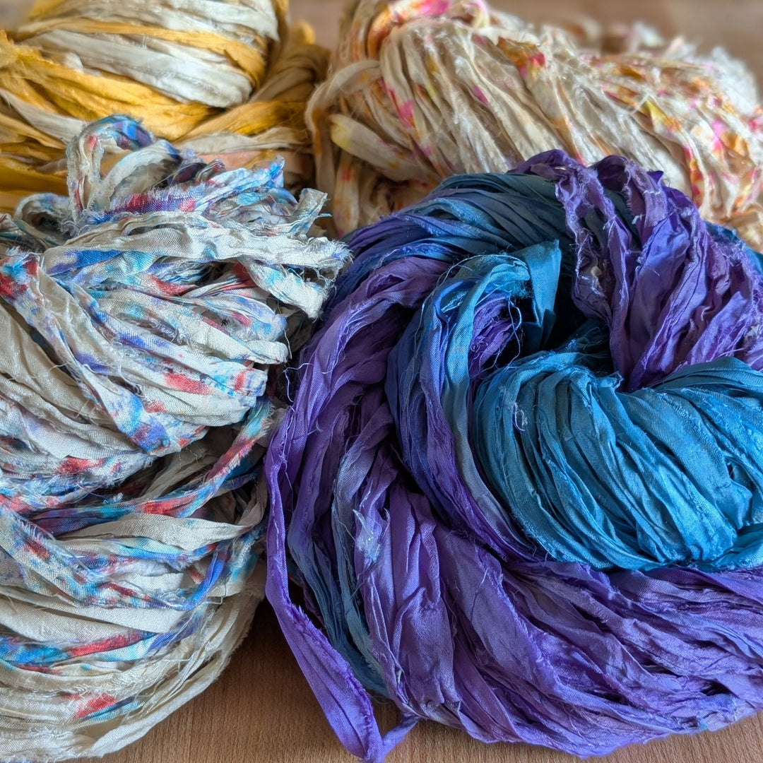 Darn Good Yarn: ✨ Golden Hour Glow Sari Silk Ribbon Yarn Bundle, Yarn