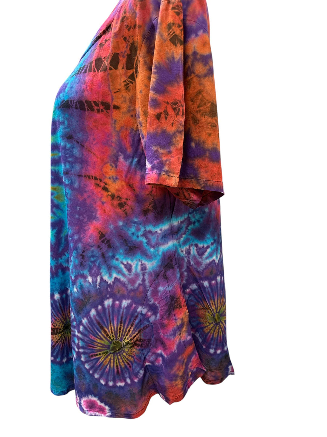 Tie-Dye Rayon Tunic Top – Boho Side-Pocket Blouse, One Size