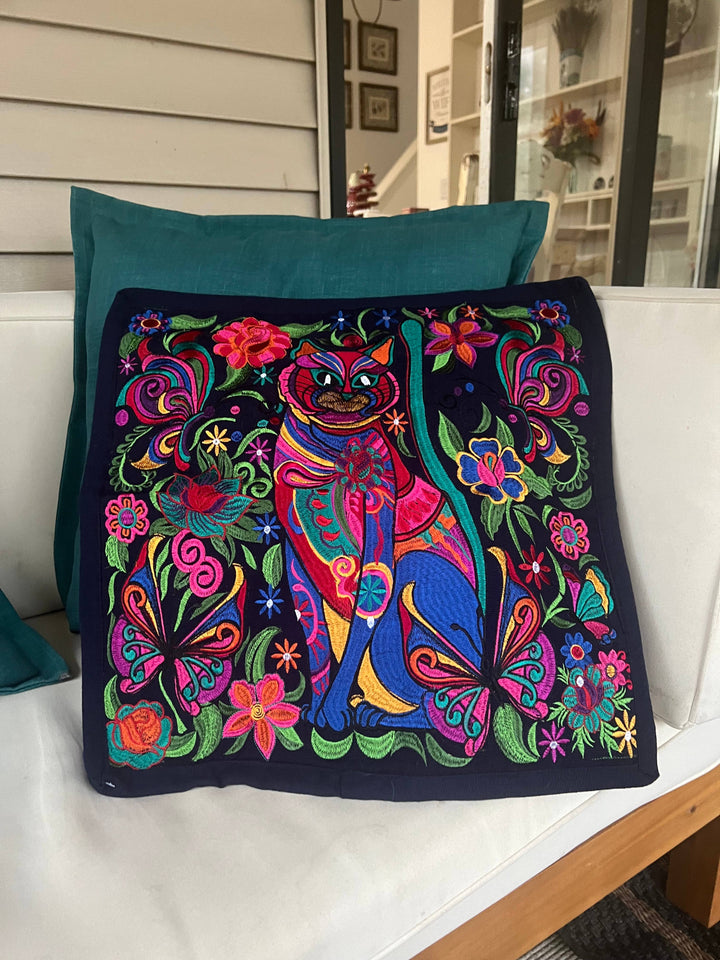 Fair Trade Cat Pillowcase – Embroidered Guatemalan Home Decor
