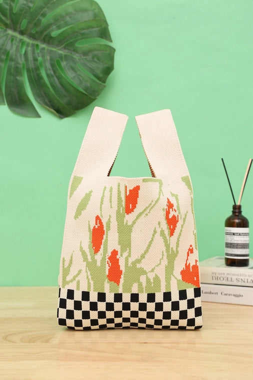 The Tulip Moment Mini — Knitted Retro Handbag in Red & Green