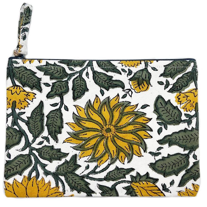 Hand Block-Printed Canvas Zipper Pouches