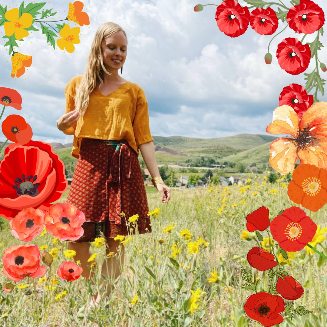 Sari Wrap Skirt – Wildflower Wrap Skirt – Poppy Bloom (Limited Edition)