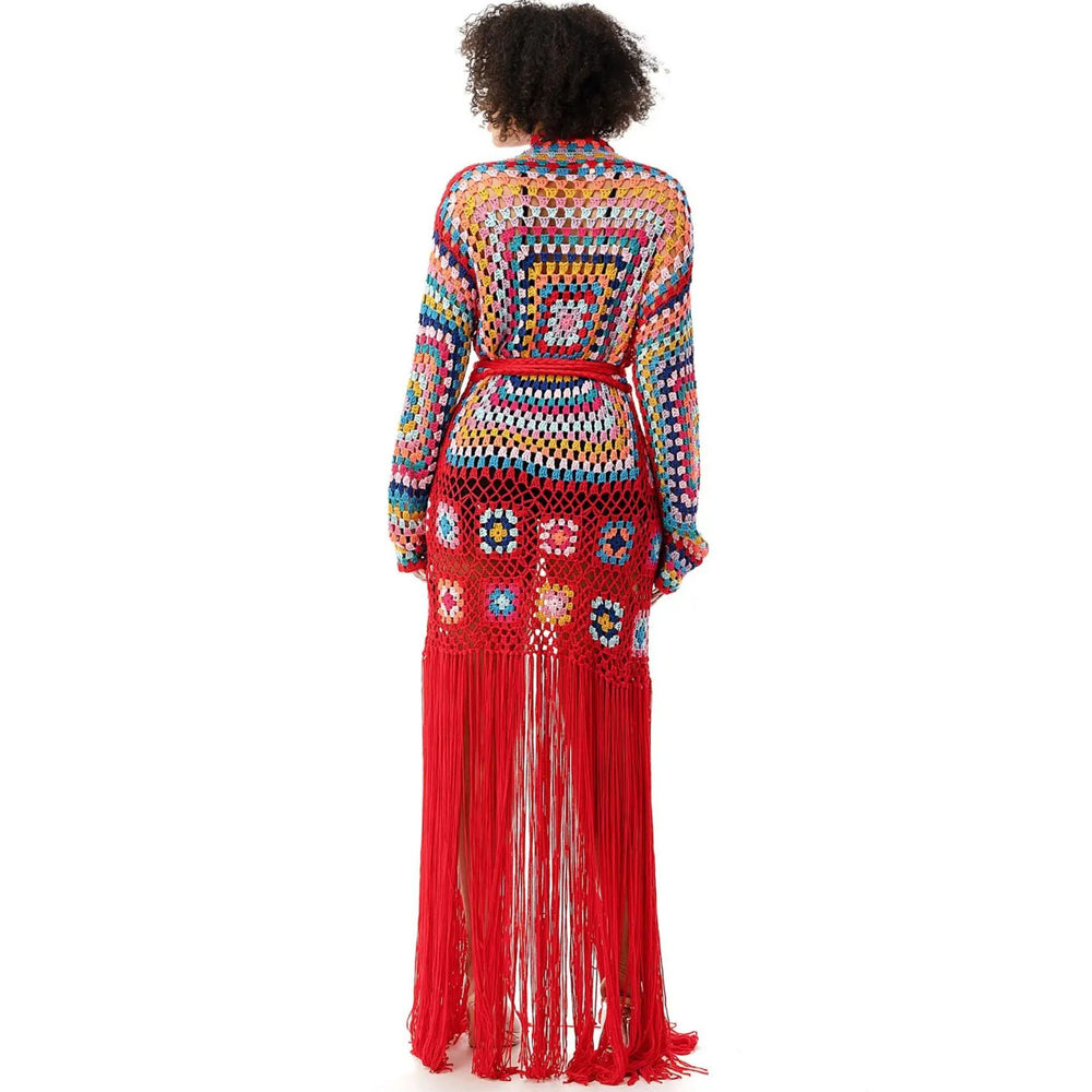 Darn Good Yarn: Limited Edition: Woodstock Dreams Boho Crochet Fringe Kimono, Clothing and Accessories