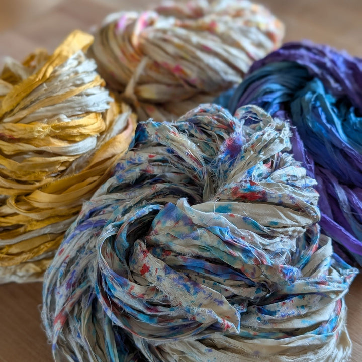 Darn Good Yarn: ✨ Golden Hour Glow Sari Silk Ribbon Yarn Bundle, Yarn
