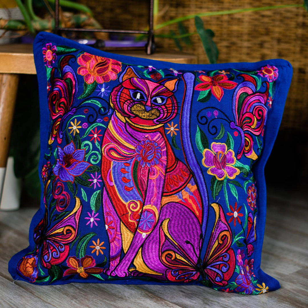 Fair Trade Cat Pillowcase – Embroidered Guatemalan Home Decor