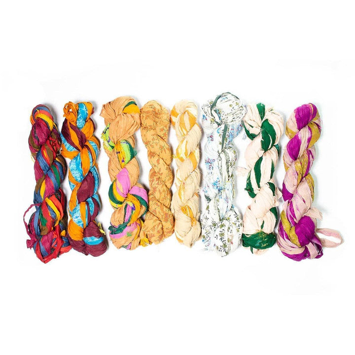 A bunch of recycled chiffon ribbon yarn.