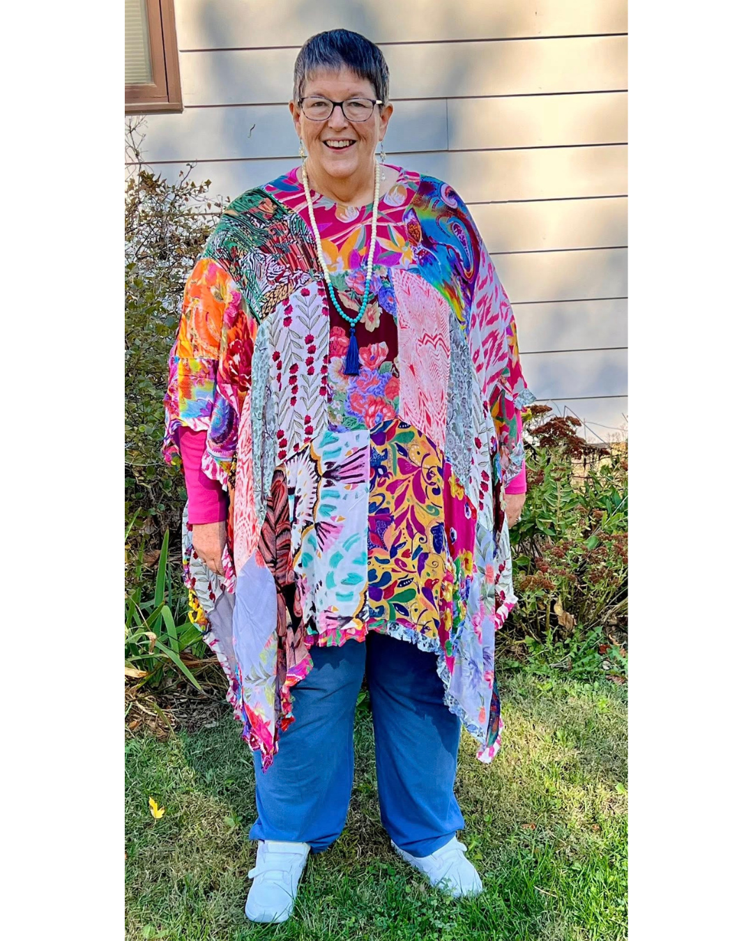 Darn Good Yarn: Woodstock Dreams Limited Edition Bohemian Embroidered Color Block Shrug, Clothing and Accessories