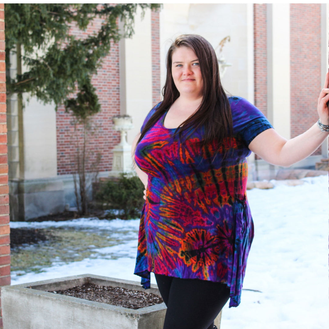 Limited Edition: Woodstock Dreams Collection Tie Dye Short Sleeve Tunic with Pockets