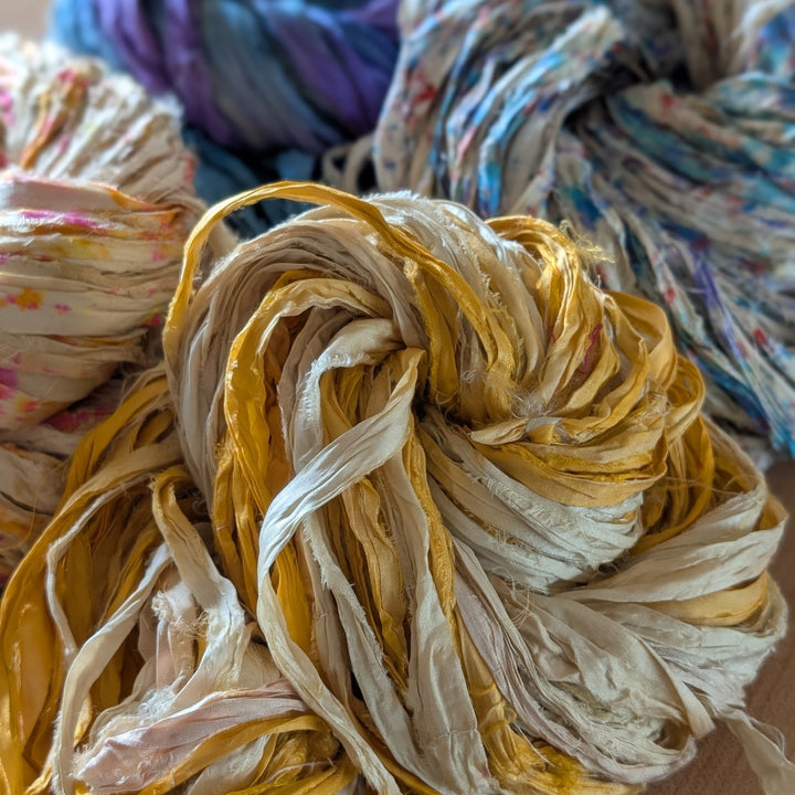 Darn Good Yarn: ✨ Golden Hour Glow Sari Silk Ribbon Yarn Bundle, Yarn