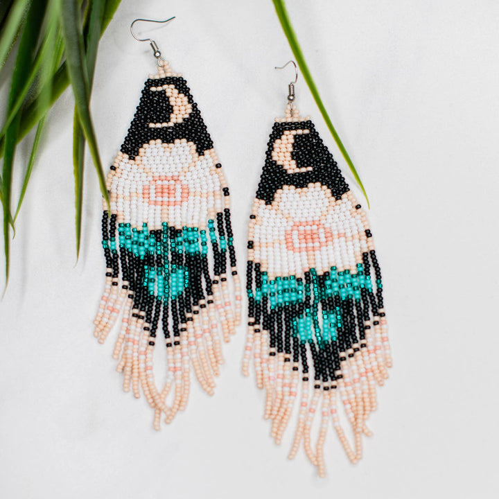Moonflower Beaded Earrings – Black, Handmade Statement Fringe