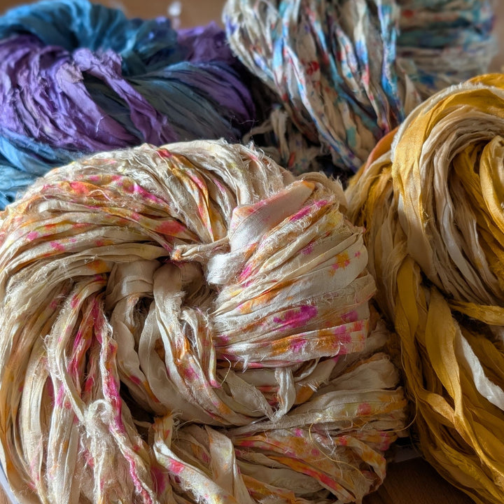Darn Good Yarn: ✨ Golden Hour Glow Sari Silk Ribbon Yarn Bundle, Yarn