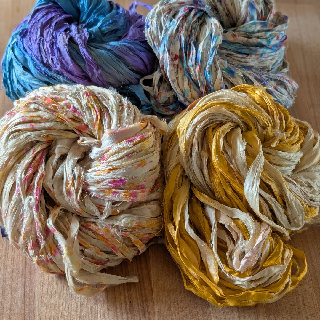 Darn Good Yarn: ✨ Golden Hour Glow Sari Silk Ribbon Yarn Bundle, Yarn