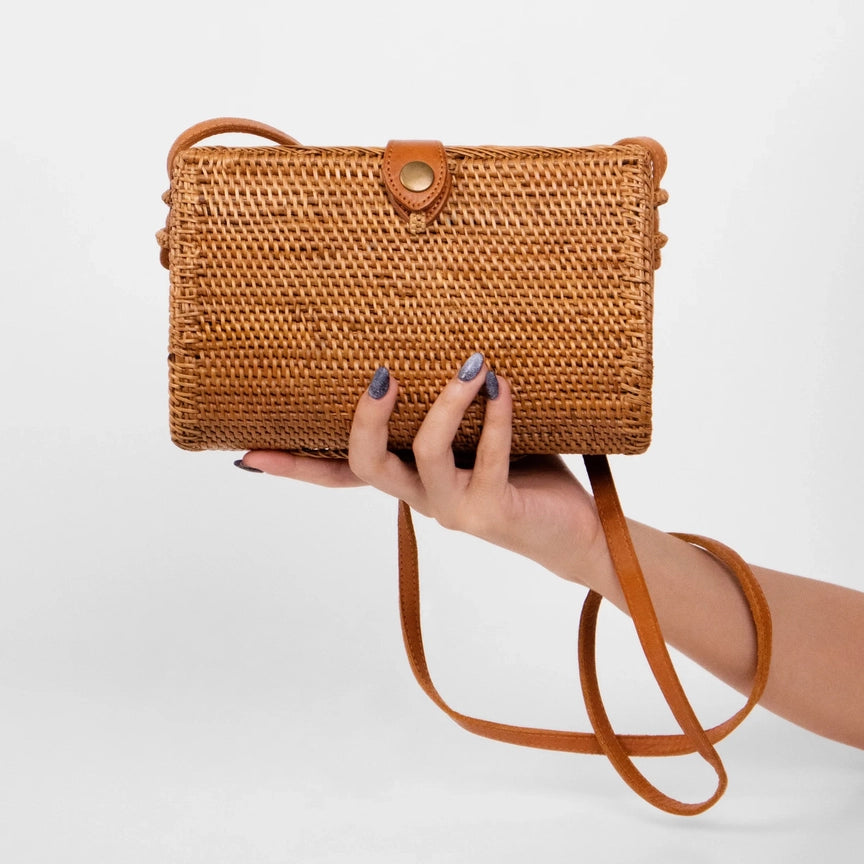 Limited Edition - Woodstock Dreams Rattan Clutch / Crossbody Bag – Brown Water Drop