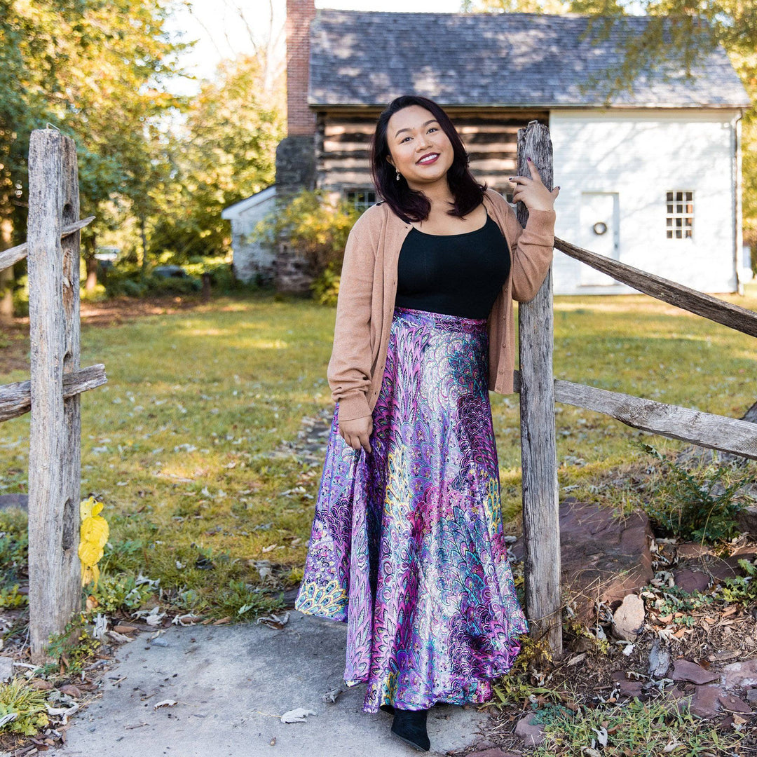 Darn Good Yarn: Peacock Floral Printed Wrap Skirt, Clothing and Accessories