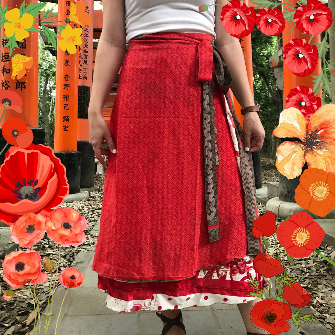 Sari Wrap Skirt – Wildflower Wrap Skirt – Poppy Bloom (Limited Edition)