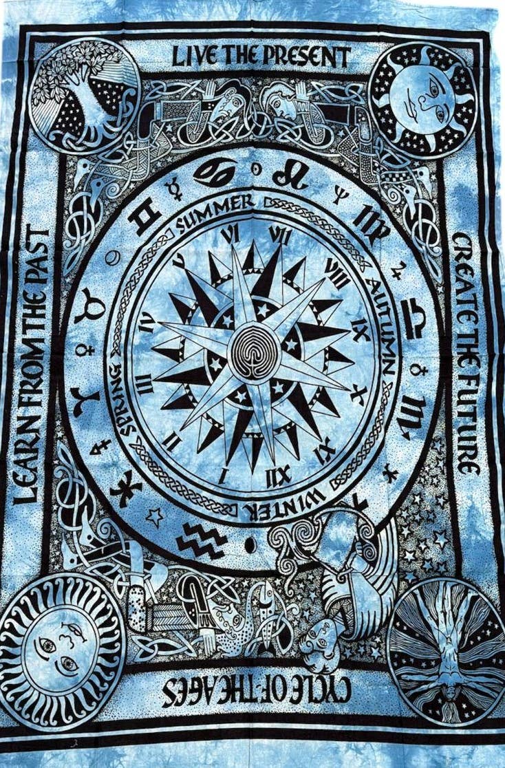 Zodiac Wheel Tapestry – Astrology Boho Wall Hanging (55" x 83")