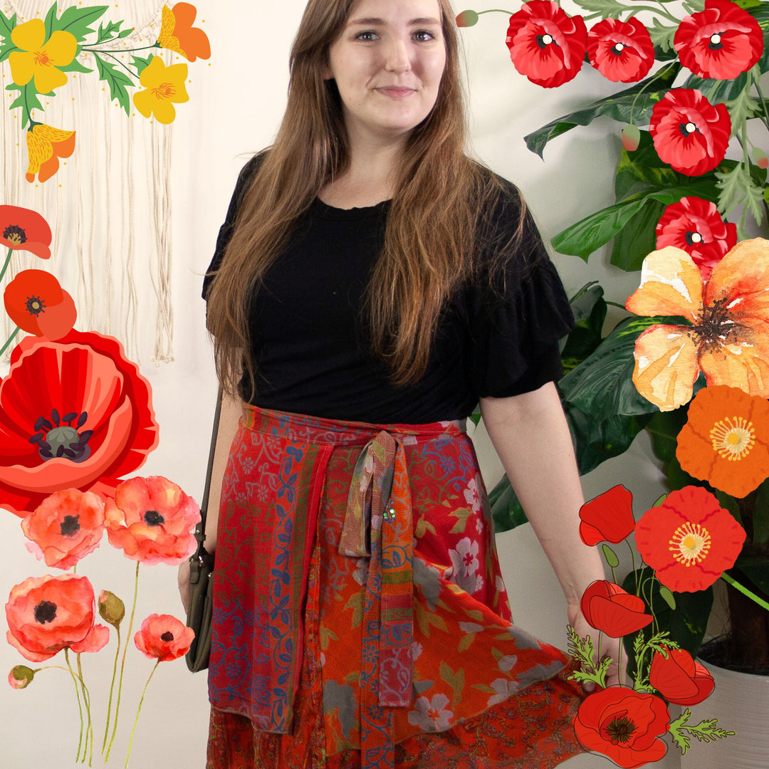 Sari Wrap Skirt – Wildflower Wrap Skirt – Poppy Bloom (Limited Edition)