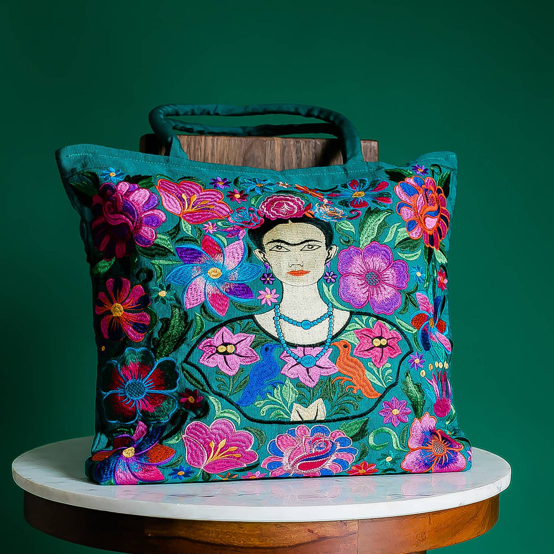 Embroidered Mexican Folk Art Tote Bag – Frida-Inspired, Assorted Designs