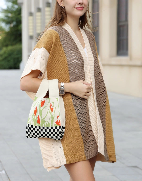 The Tulip Moment Mini — Knitted Retro Handbag in Red & Green