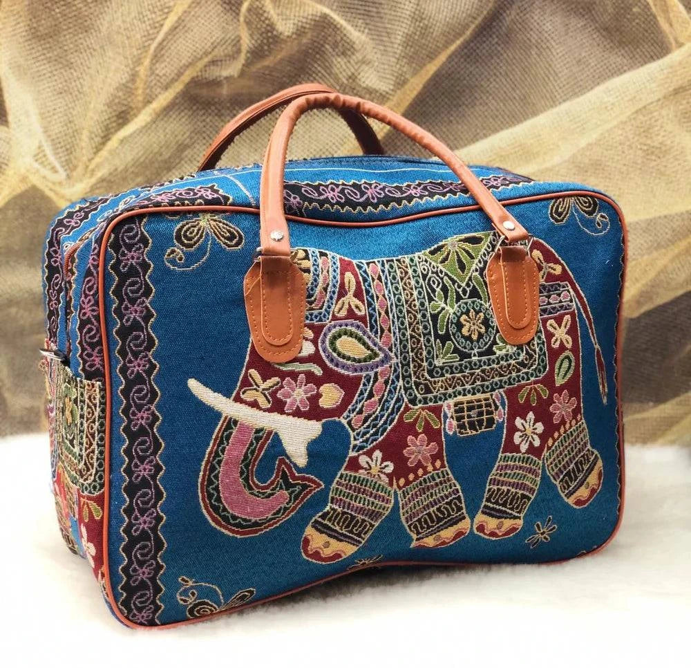 Cotton Canvas Duffle Bag with Elephant Design Darn Good Yarn