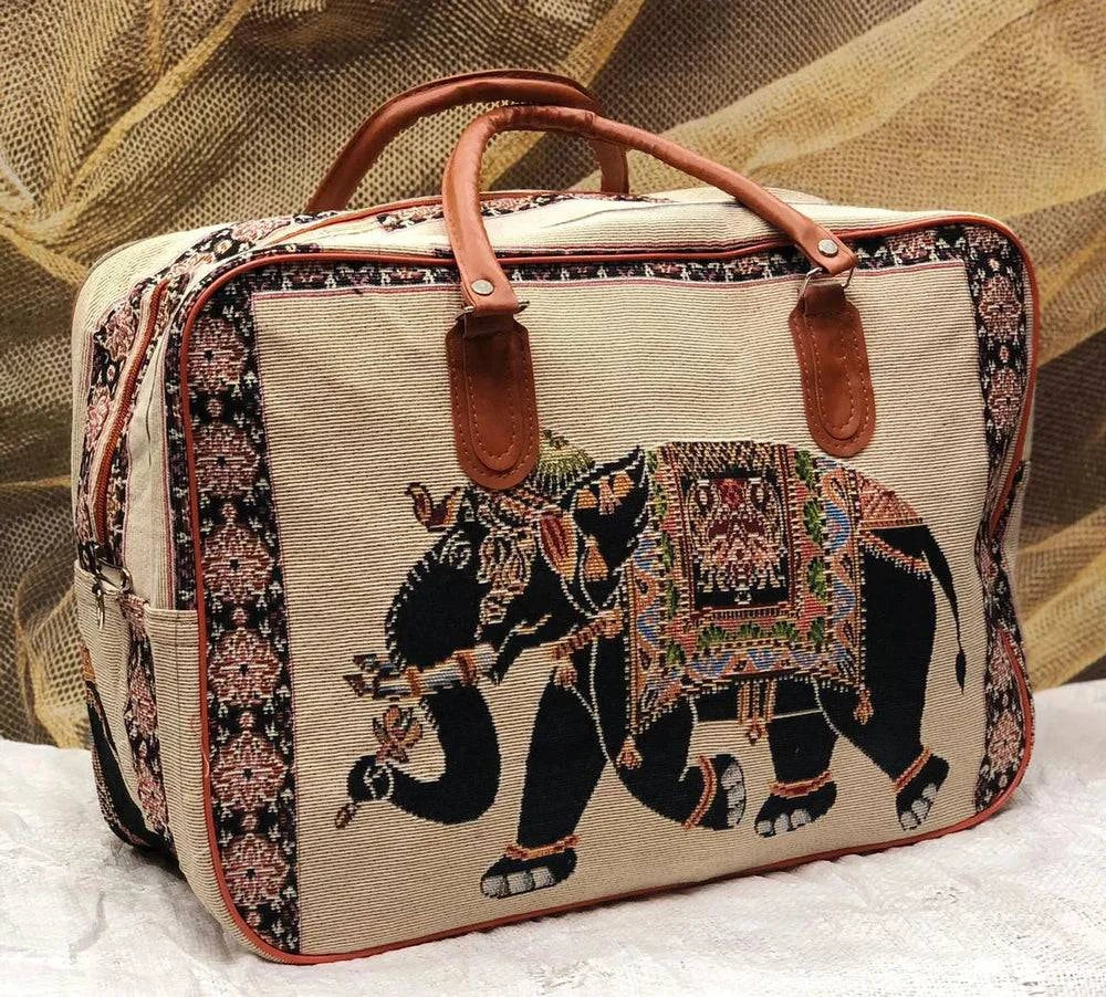 Cotton Canvas Duffle Bag with Elephant Design Darn Good Yarn