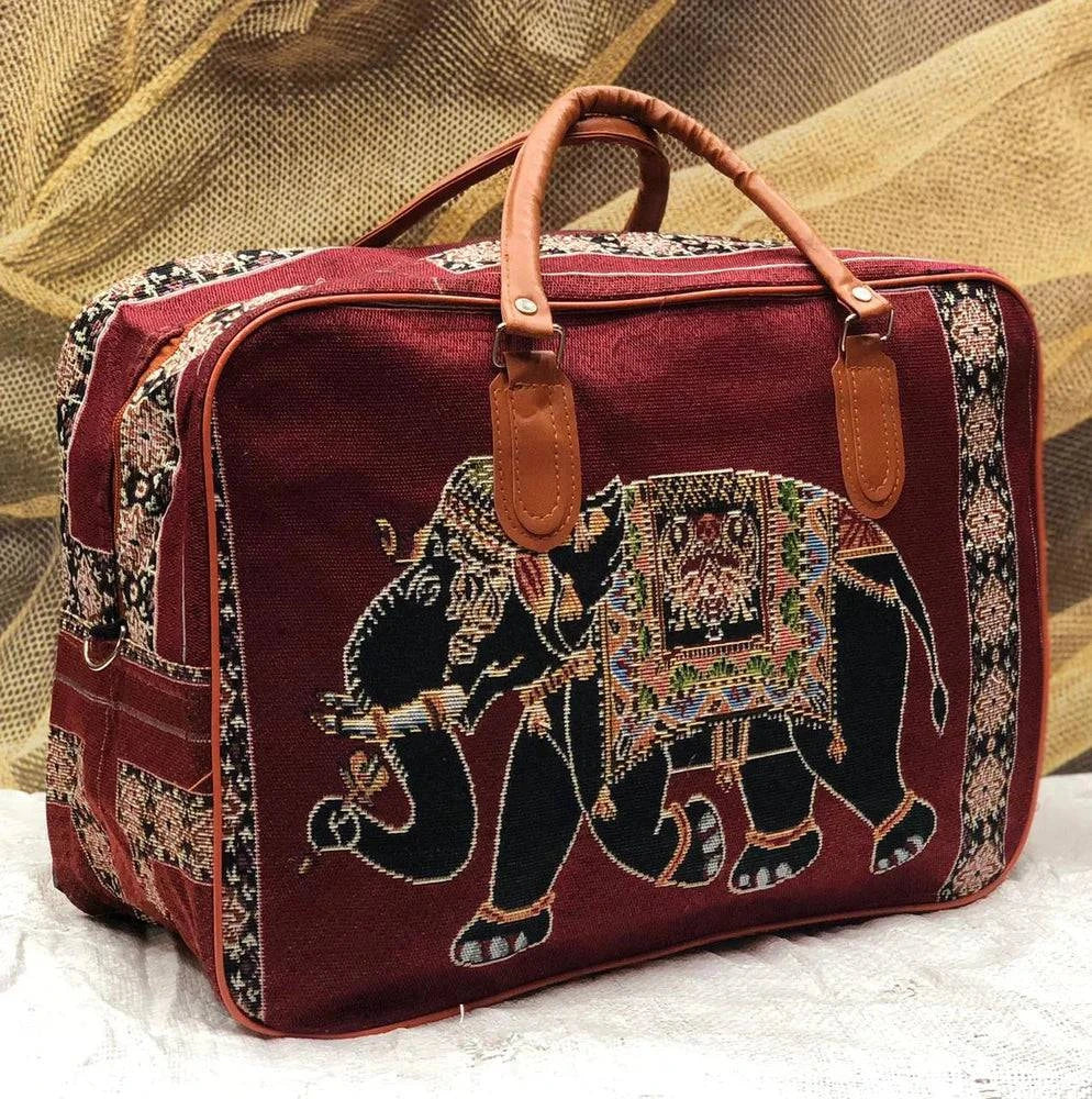 Cotton Canvas Duffle Bag with Elephant Design Darn Good Yarn
